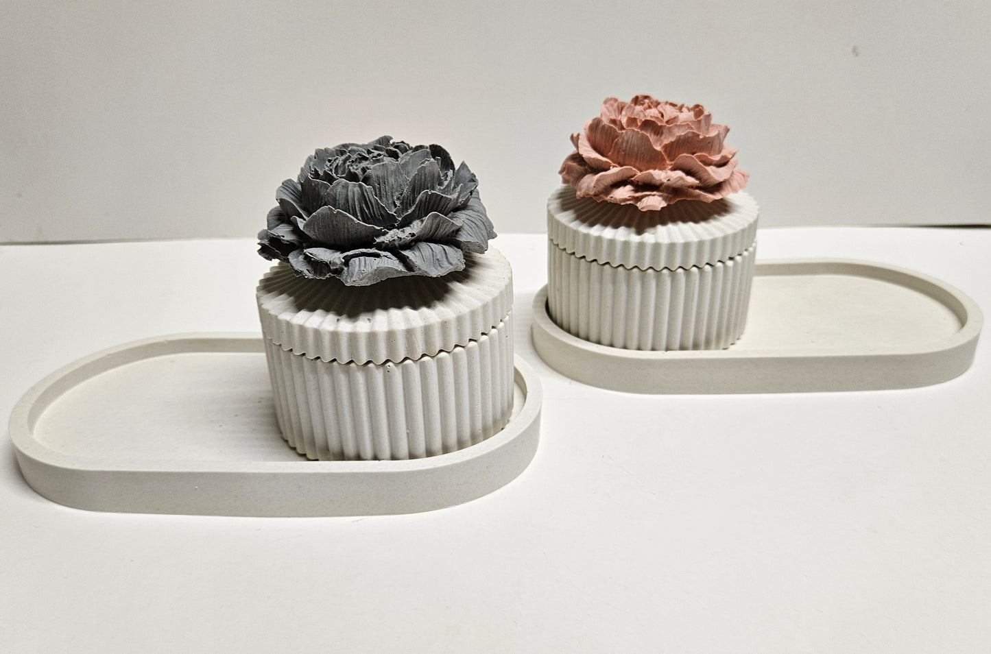 Trinket Tray with striped vessel and Peony lid