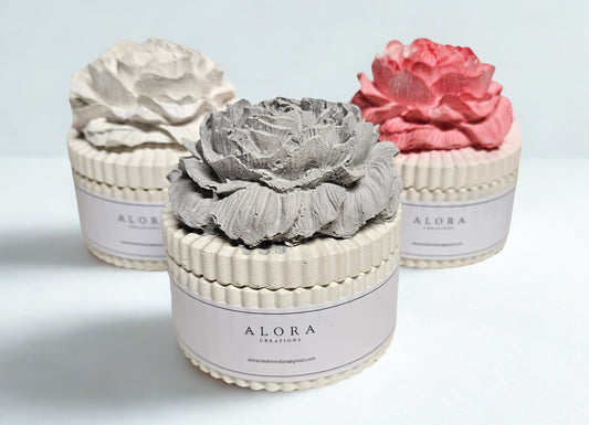 Striped Vessell with Peony Lid